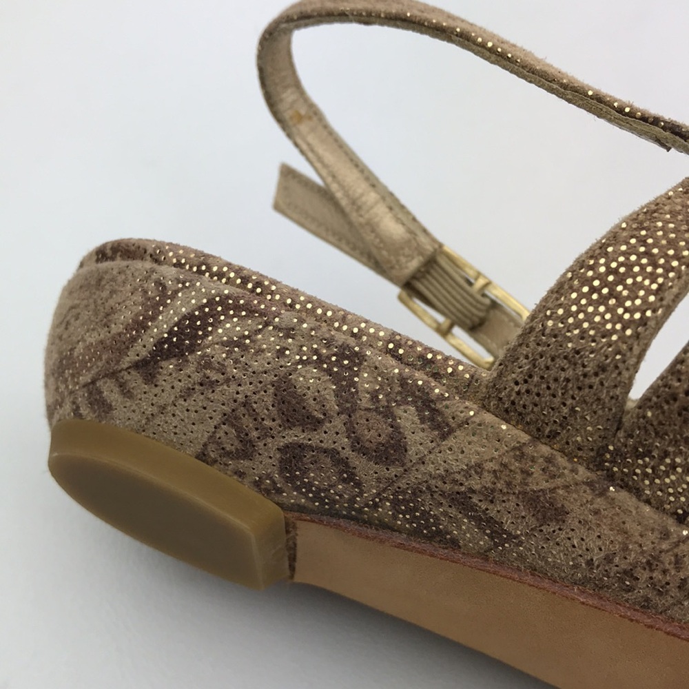 STUART WEITZMAN Metallic Gold Suede Animal Print Flats Sandals - Picture 9 of 16